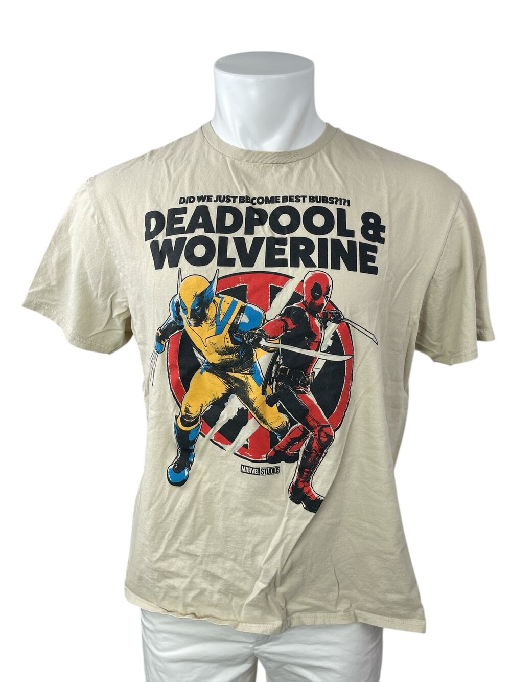 Marvel Comics Deadpool & Wolverine Men's Cream Short Sleeve Tee T Shirt Top XL